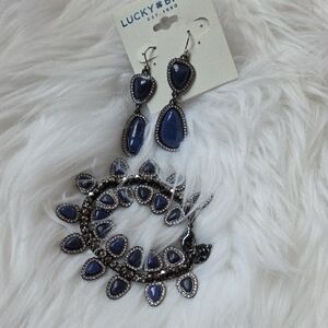 Lucky Brand Dark Blue and Silver Earrings & Bracelet